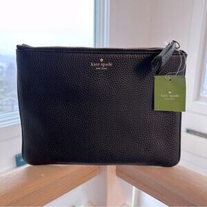 Kate Spade - Chester Street Black Large Leather zip Pouch/, NWT